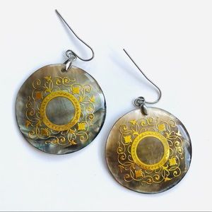 Taupe and Gold Round Earrings